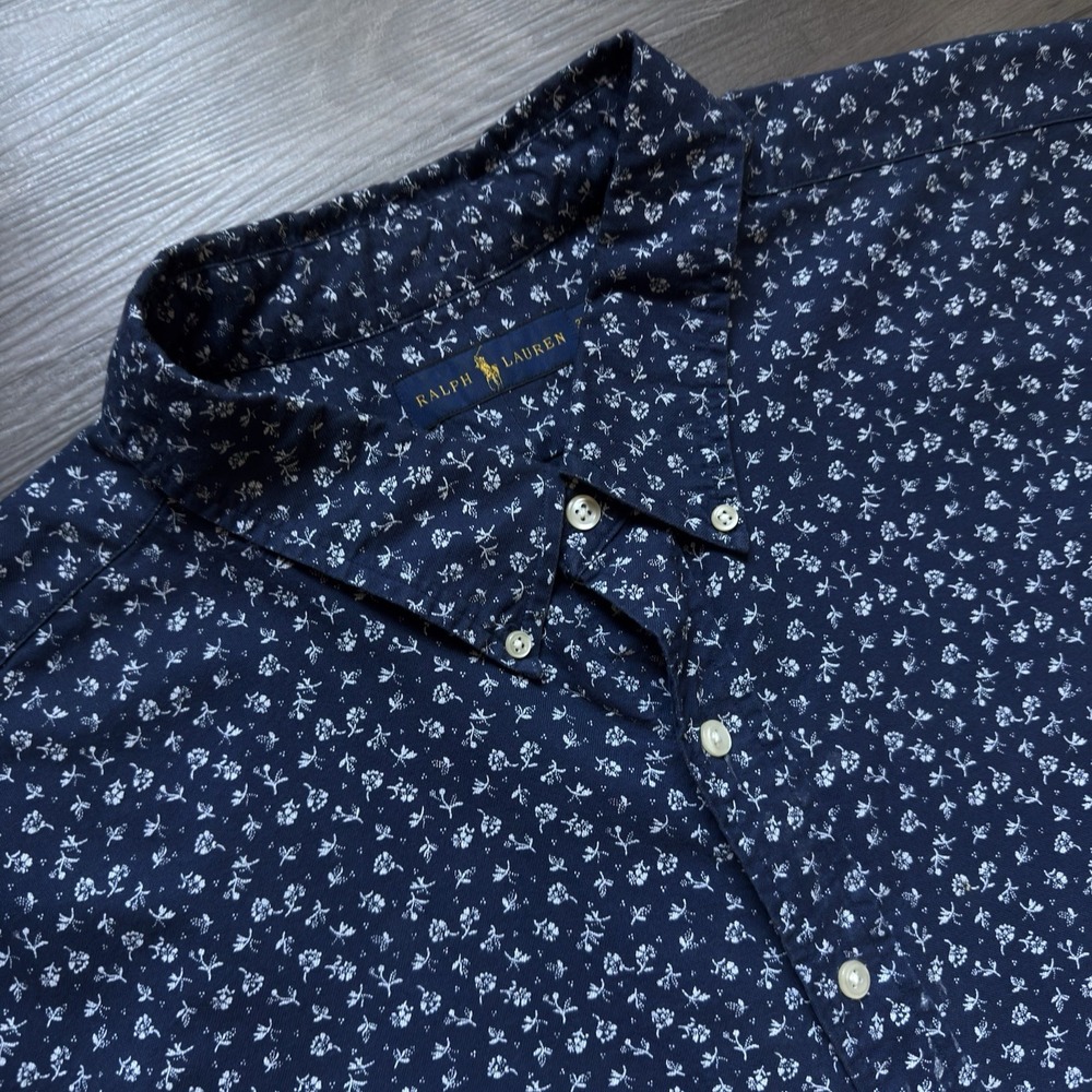 Polo Ralph Lauren Floral AOP Oxford Shirt Mens 3XB Navy Blue Short Sleeve Rose